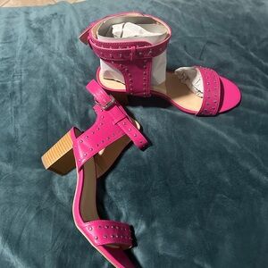 Fuchsia Studded Block Heel Sandals